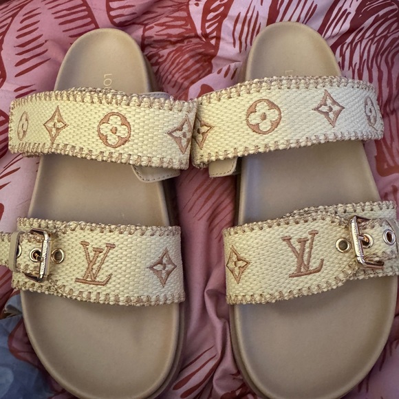 Louis Vuitton Cream and Brown Sandals with Monogram Design - Picture 1 of 5